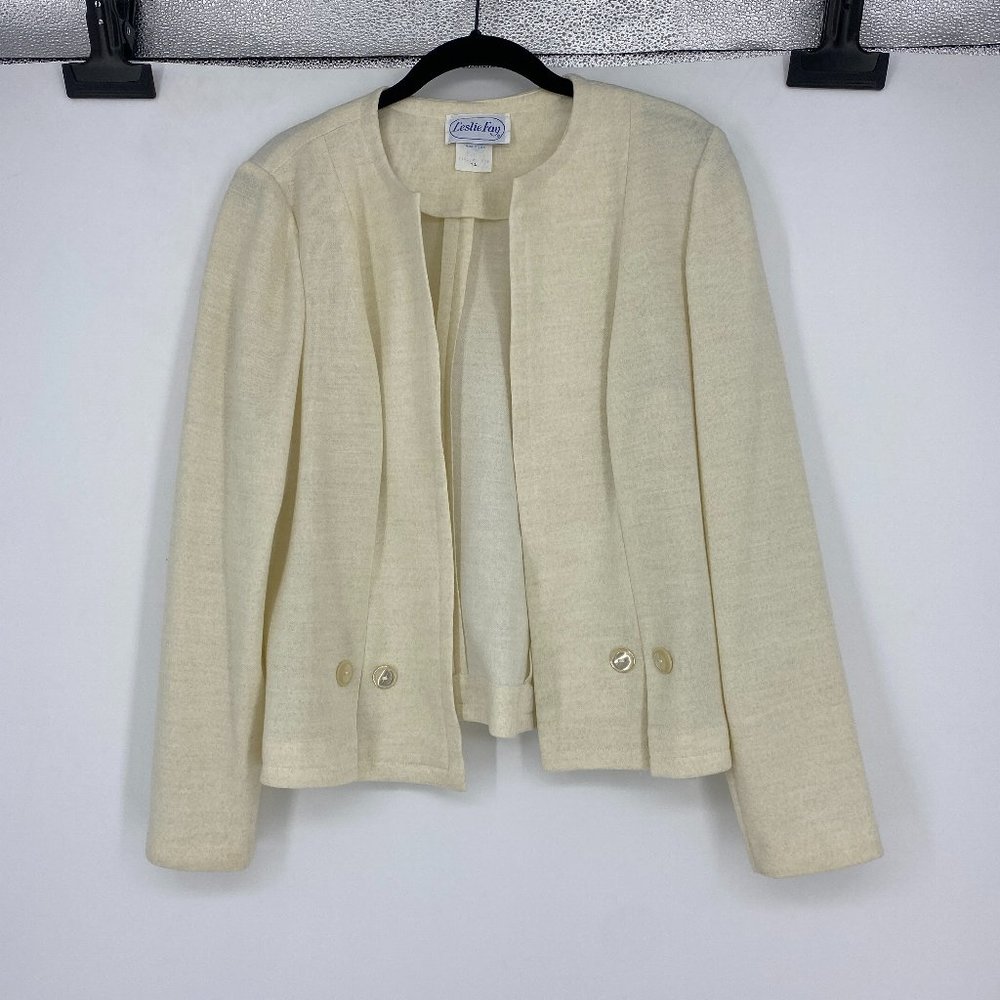 Vintage Leslie Fay | Size 14. Ivory Open Cardigan